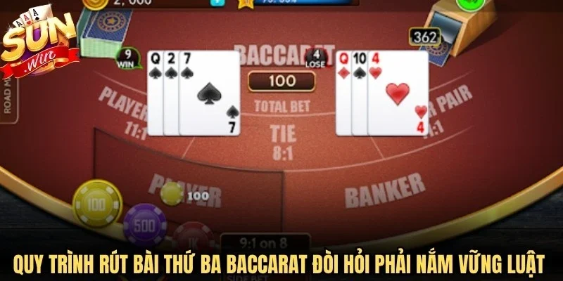 Quy trình rút bài thứ ba Baccarat đòi hỏi bạn phải nắm vững luật chơi