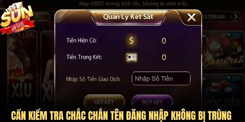 Cần kiểm tra chắc chắn tên đăng nhập không bị trùng người khác