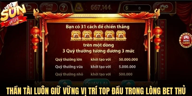 Thần Tài luôn giữ vững vị trí top đầu trong lòng cộng đồng bet thủ